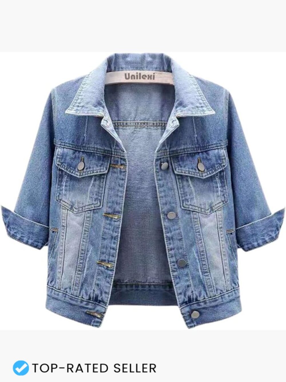 Cropped Denim Jacket 3/4 Sleeve Lightweight Casual Y2K Chic Trucker Style